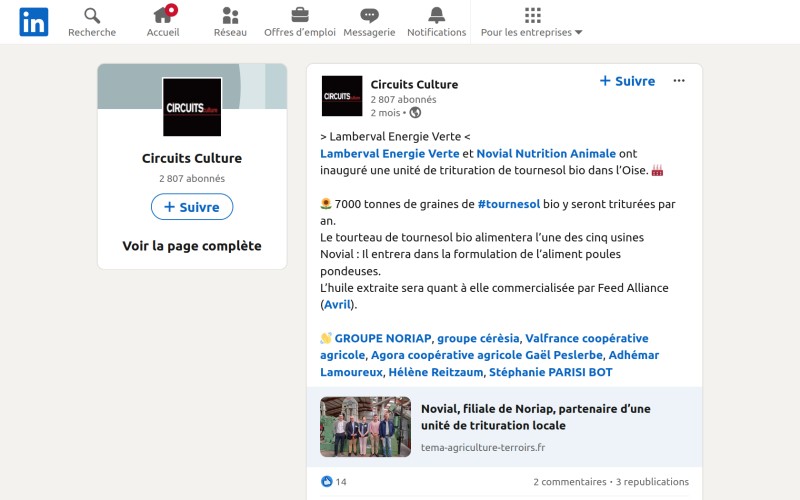 Publication LinkedIn — Lancement de l'activité de trituration Lamberval
