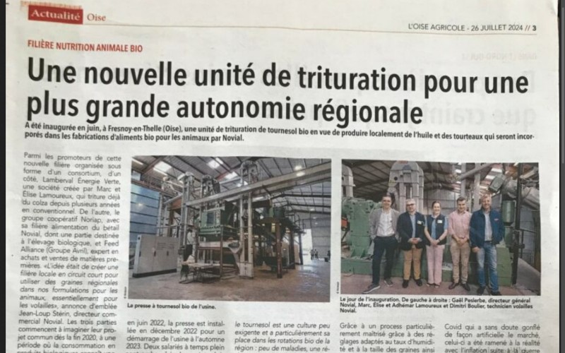 Article L'Oise Agricole — Une presse à huile made in Germany s'installe dans l'Oise