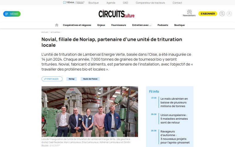 Article Tema Agriculture — Trituration d'oléagineux : Lamberval Energie Verte ouvre ses portes